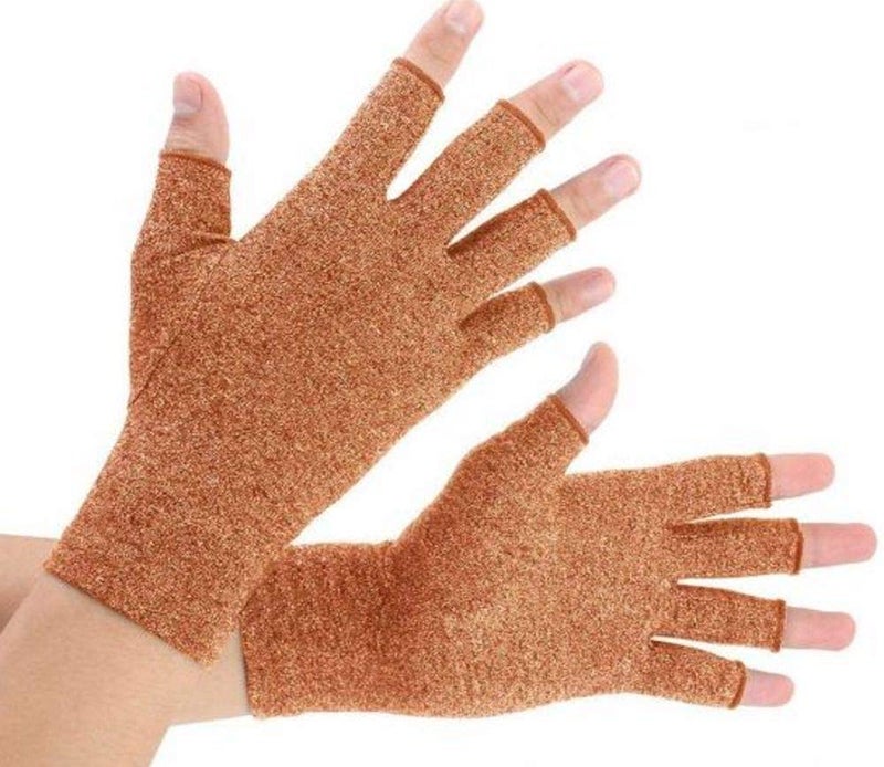 VITTO Anti-Arthritis Gloves Women & Men - Compression Gloves for Arthritis Pain Relief, Carpal Tunnel, Injuries - Fingerless Gloves for Women & Fingerless Gloves for Men (Medium, Brown)